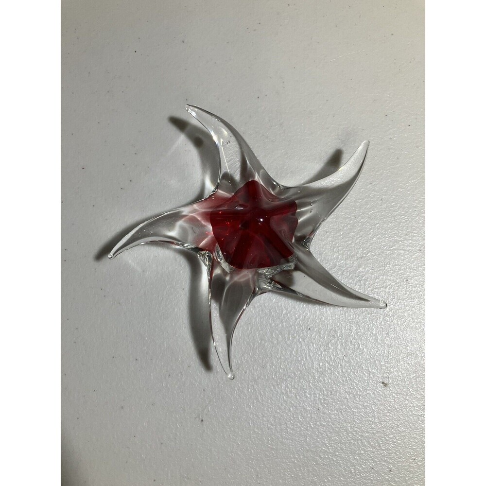 Glass Paperweight Red Starfish 3 D Art Murano Style